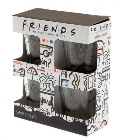 Friends 4pk Shot Glass Set: Unique Doodle Designs - Glassware at Gift Moments