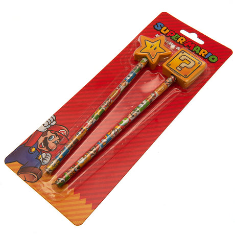 Super Mario 2pk Pencil & Topper Set - Pens & Pencils at Gift Moments