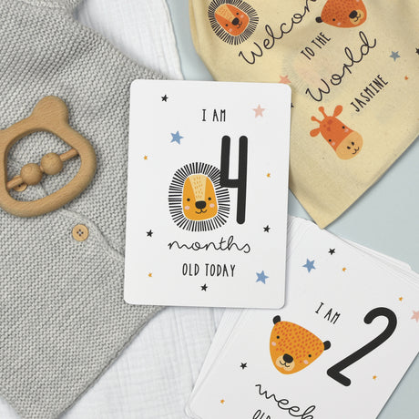 Personalised Safari Milestone Cards in Bag: 4 - Keepsakes By Gift Moments