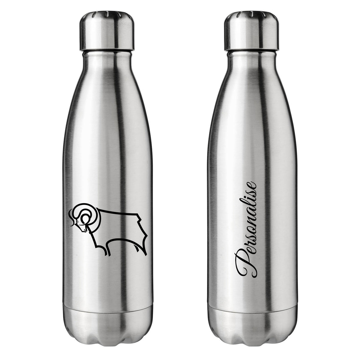 Personalised Derby County Crest Silver Insulated Water Bottle