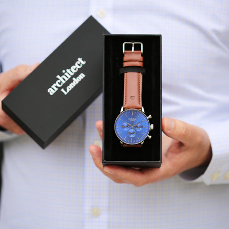 Personalised Men's Architect Blue Motivator Walnut Contactless Payment Watch - Watches at Gift Moments