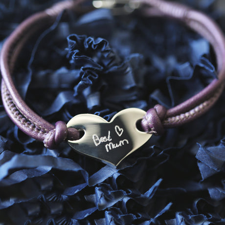 Personalised Handwriting Ladies Heart Bracelet in Berry - Bracelets at Gift Moments