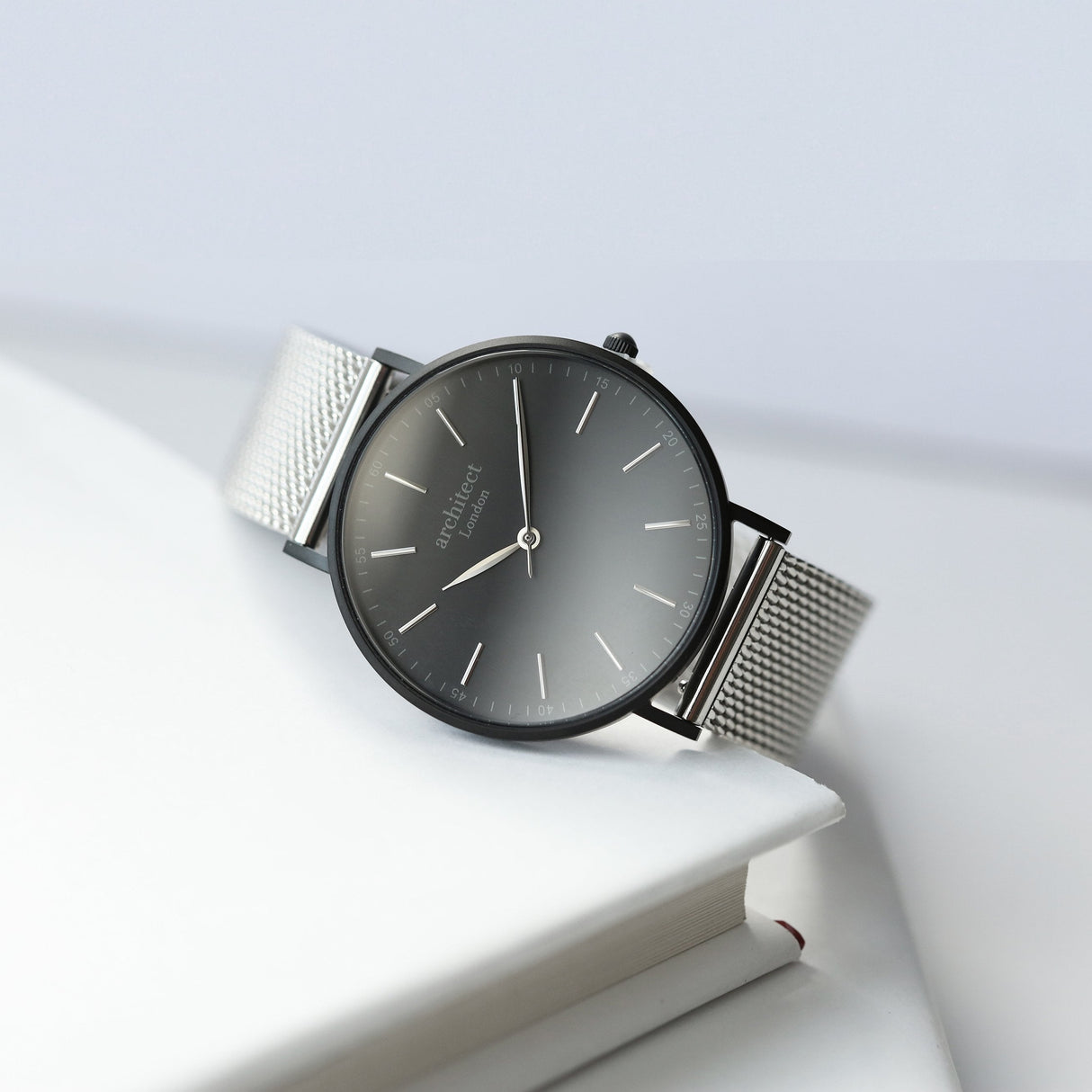 Personalised Men's Architect Minimalist Watch Silver Mesh - Watches at Gift Moments