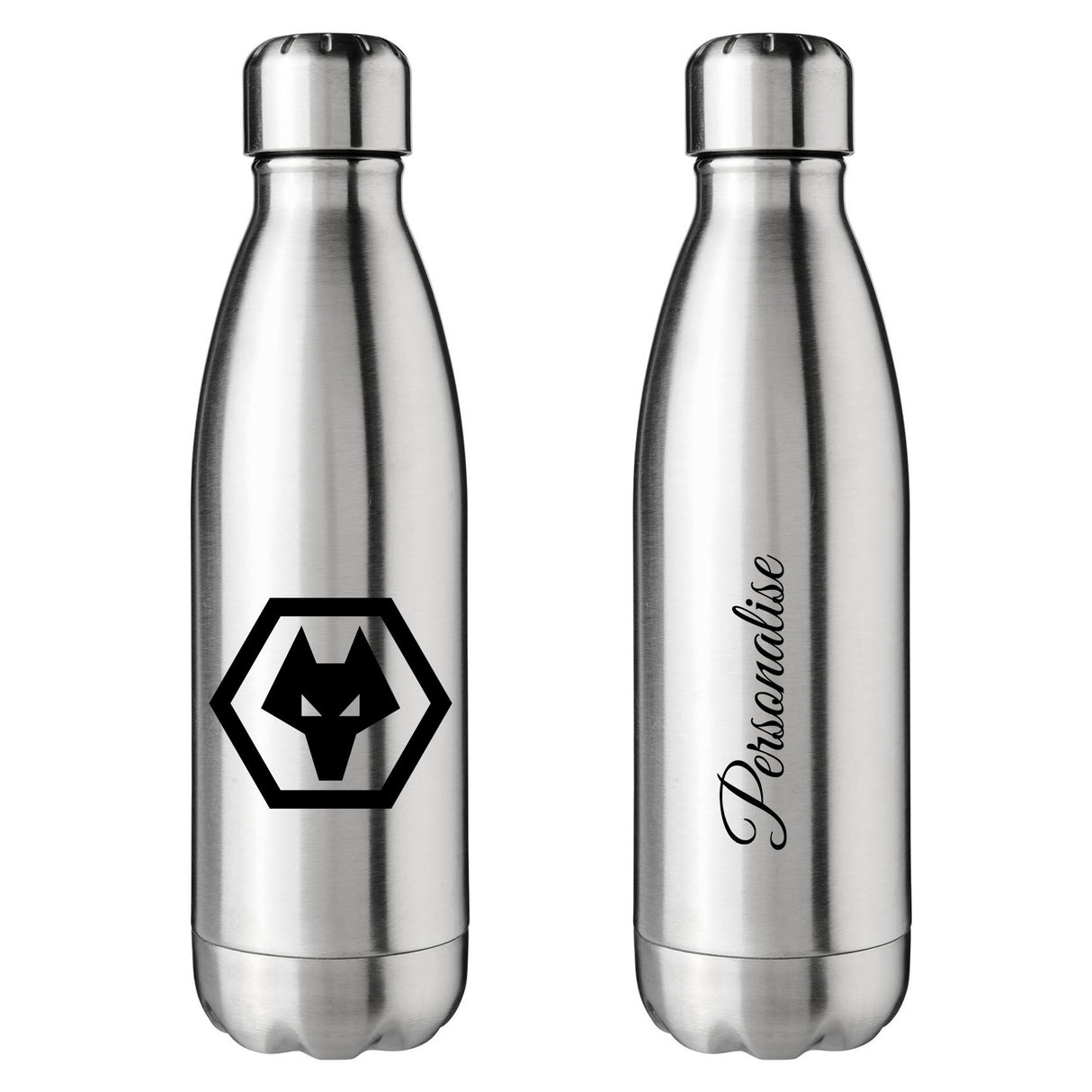 Personalised Wolves Crest Silver Insulated Water Bottle