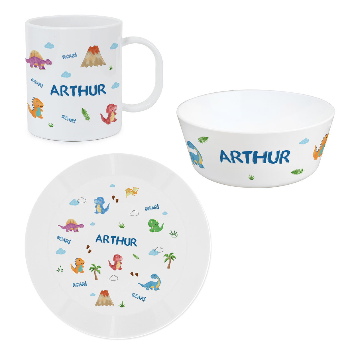 Personalised Dinosaur Plastic Breakfast Set - Tableware at Gift Moments