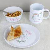 Personalised Unicorn Plastic Breakfast Set Default Title - Tableware at Gift Moments