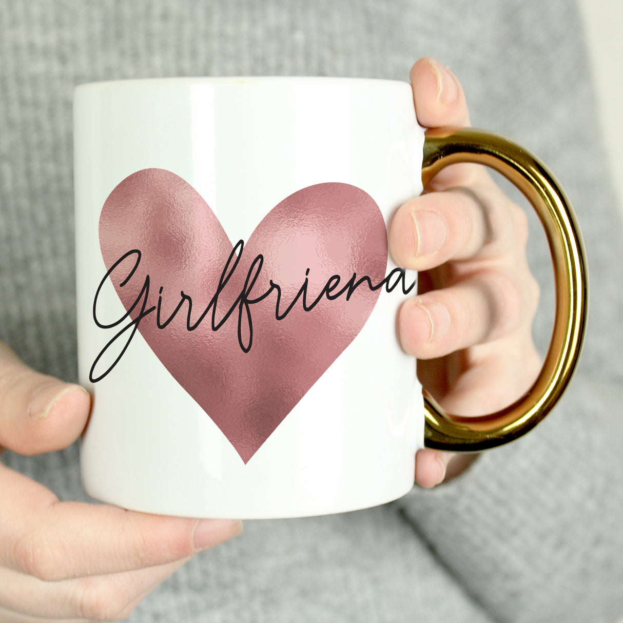 Personalised Heart Gold Handled Mug - Mugs at Gift Moments