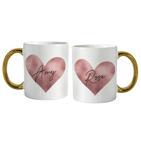 Personalised Heart Gold Handled Mug - Mugs at Gift Moments