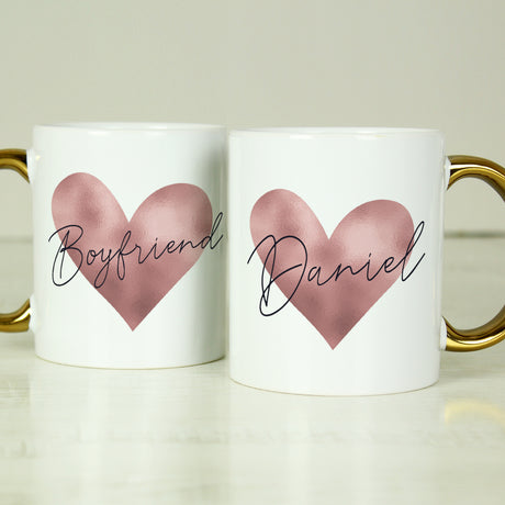 Personalised Heart Gold Handled Mug - Mugs at Gift Moments