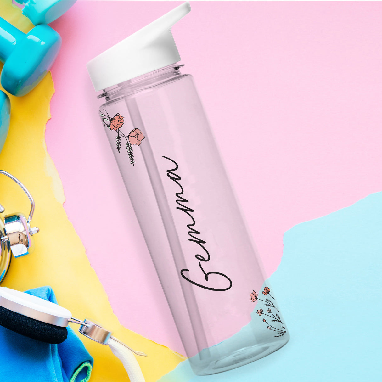 Floral Personalised Name Water Bottle: 1 - Water Bottles By Gift Moments