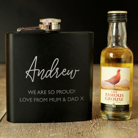 Personalised Free Text Hipflask and Whisky Miniature Set Default Title - Alcohol Sets at Gift Moments