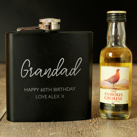 Personalised Free Text Hipflask and Whisky Miniature Set - Alcohol Sets at Gift Moments