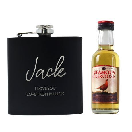 Personalised Free Text Hipflask and Whisky Miniature Set - Alcohol Sets at Gift Moments