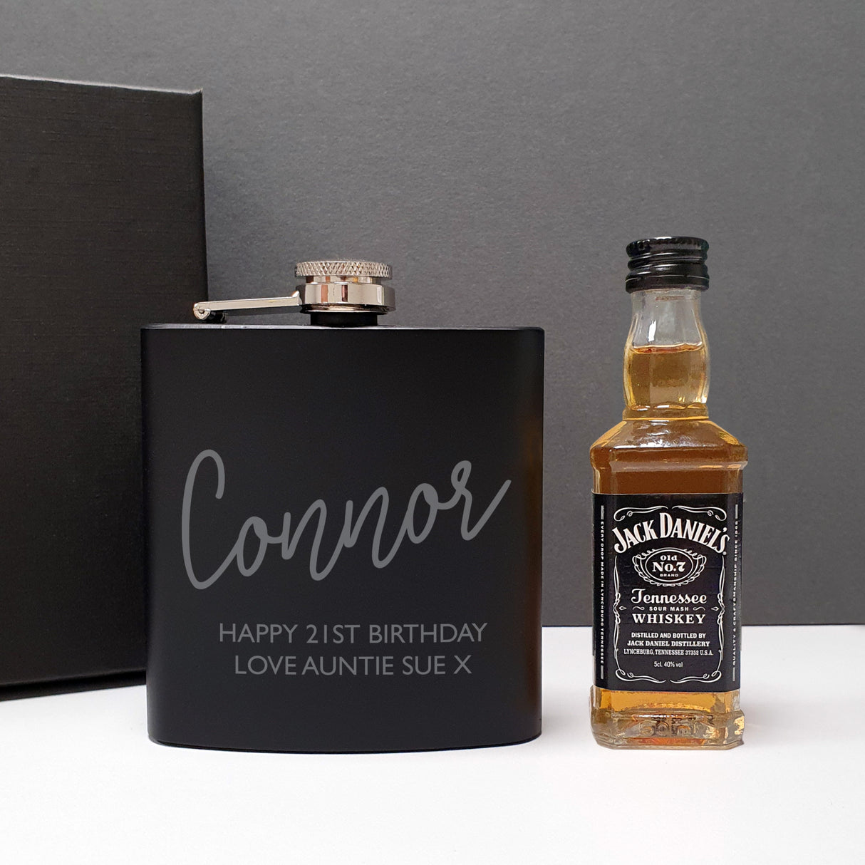 Personalised Hip Flask and Whisky Miniature Set: 2 - Alcohol Sets By Gift Moments