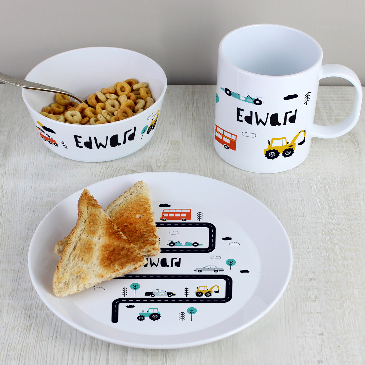 Personalised Little Car Plastic Breakfast Set Default Title - Tableware at Gift Moments