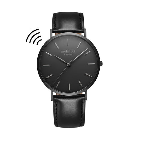 Contactless Payment Watch - Men's Minimalist + Jet Black Strap + Modern Font Engraving - Wear We Met