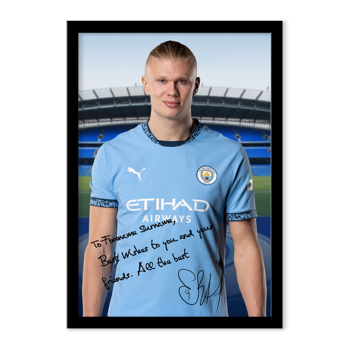 Personalised Manchester City FC Haaland Autograph Photo Framed - Framed Prints at Gift Moments