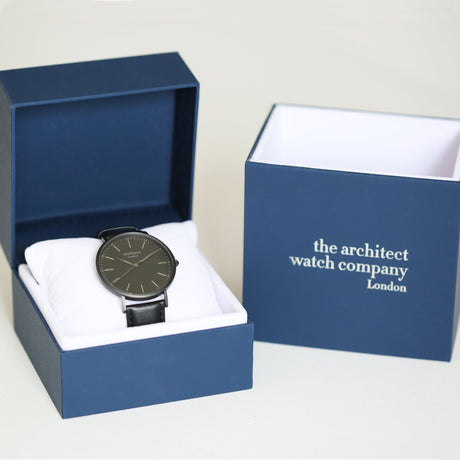 Contactless Payment Watch - Men's Minimalist + Jet Black Strap + Modern Font Engraving - Wear We Met