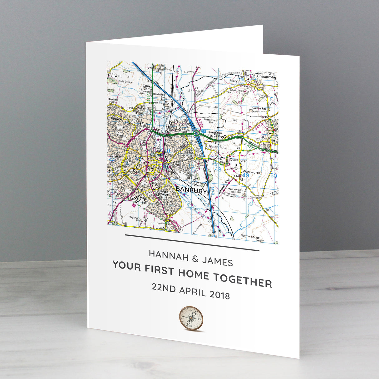 Personalised Map Compass Message Card: 1 - Greeting Cards By Gift Moments