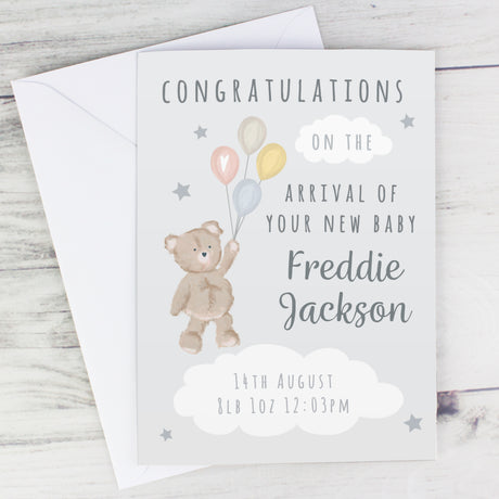 Personalised Teddy & Balloons Card - Greeting Cards at Gift Moments