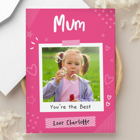 Personalised Pink Polaroid Wreath Photo Upload Card Default Title - Greeting Cards at Gift Moments