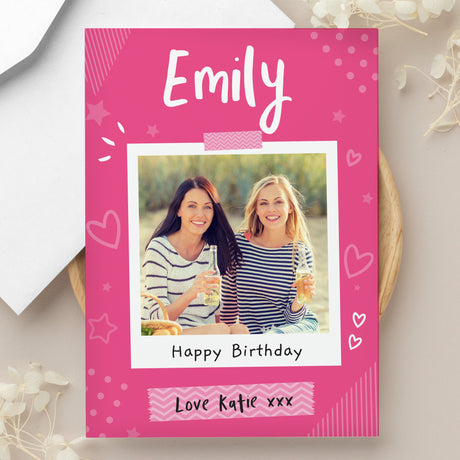 Personalised Pink Polaroid Wreath Photo Upload Card - Greeting Cards at Gift Moments