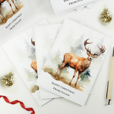 Personalised Pack of 10 Christmas Stag Cards Default Title - Greeting Cards at Gift Moments