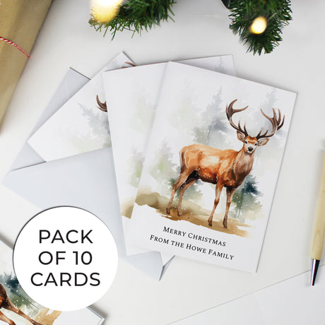 Personalised Pack of 10 Christmas Stag Cards - Greeting Cards at Gift Moments