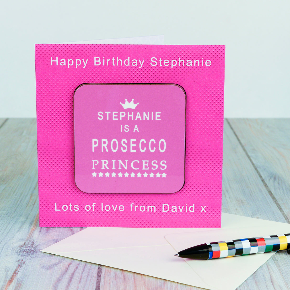 Personalised Prosecco Princess Coaster Card: 3 - Greeting Cards By Gift Moments