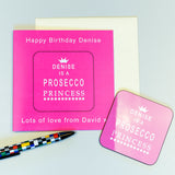 Personalised Prosecco Princess Coaster Card: 2 - Greeting Cards By Gift Moments