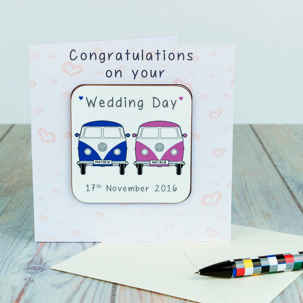 Personalised Wedding Camper Vans Coaster Card: 2 - Greeting Cards By Gift Moments