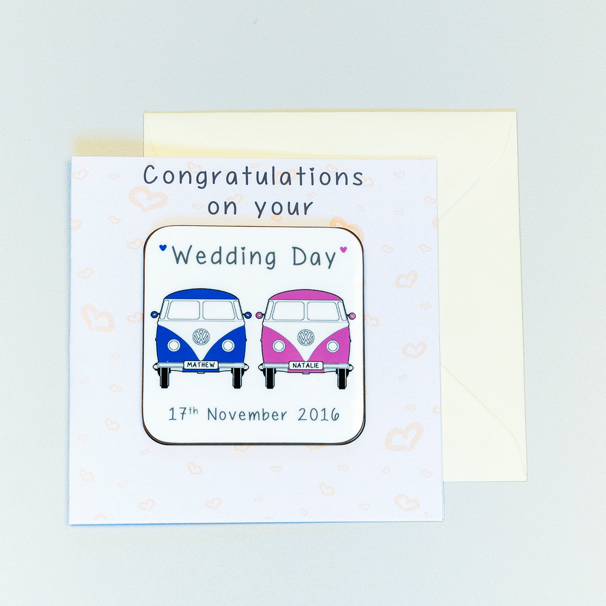 Personalised Wedding Camper Vans Coaster Card: 3 - Greeting Cards By Gift Moments