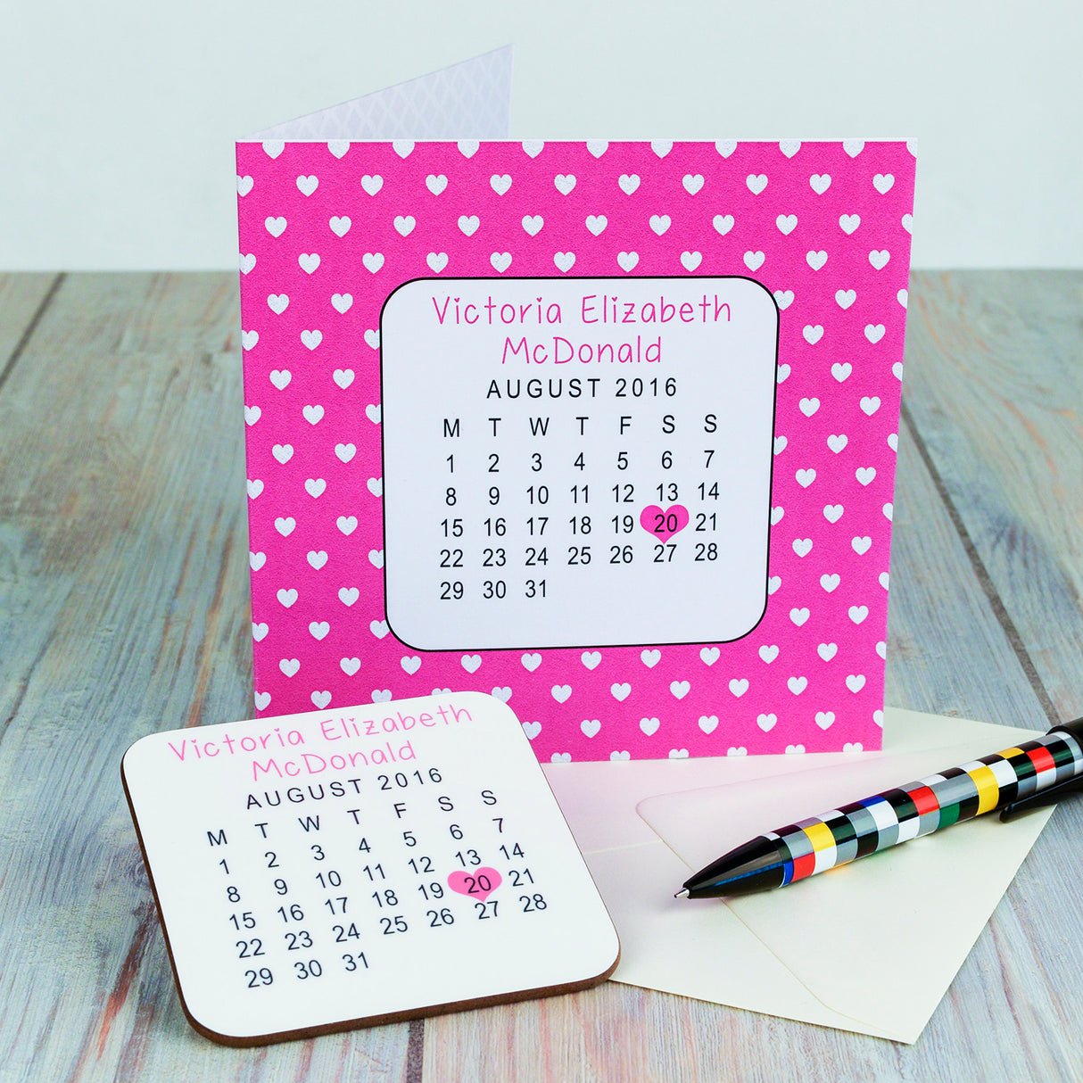 Personalised New Baby Coaster Card: 3 - Pink - Greeting Cards By Gift Moments