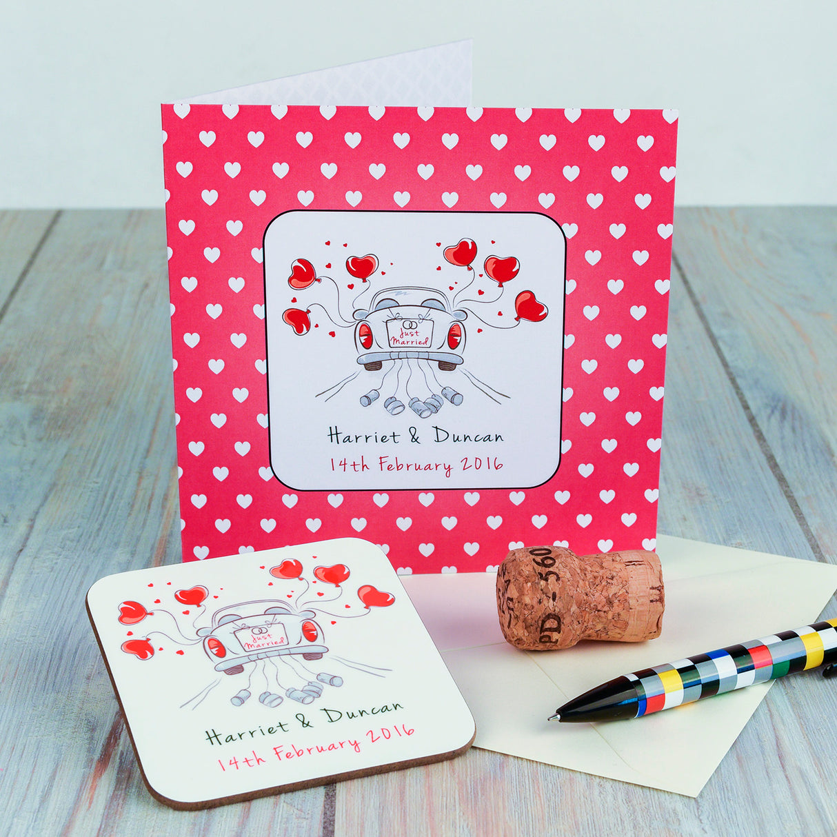 Personalised Just Married Coaster Card: 1 - Greeting Cards By Gift Moments