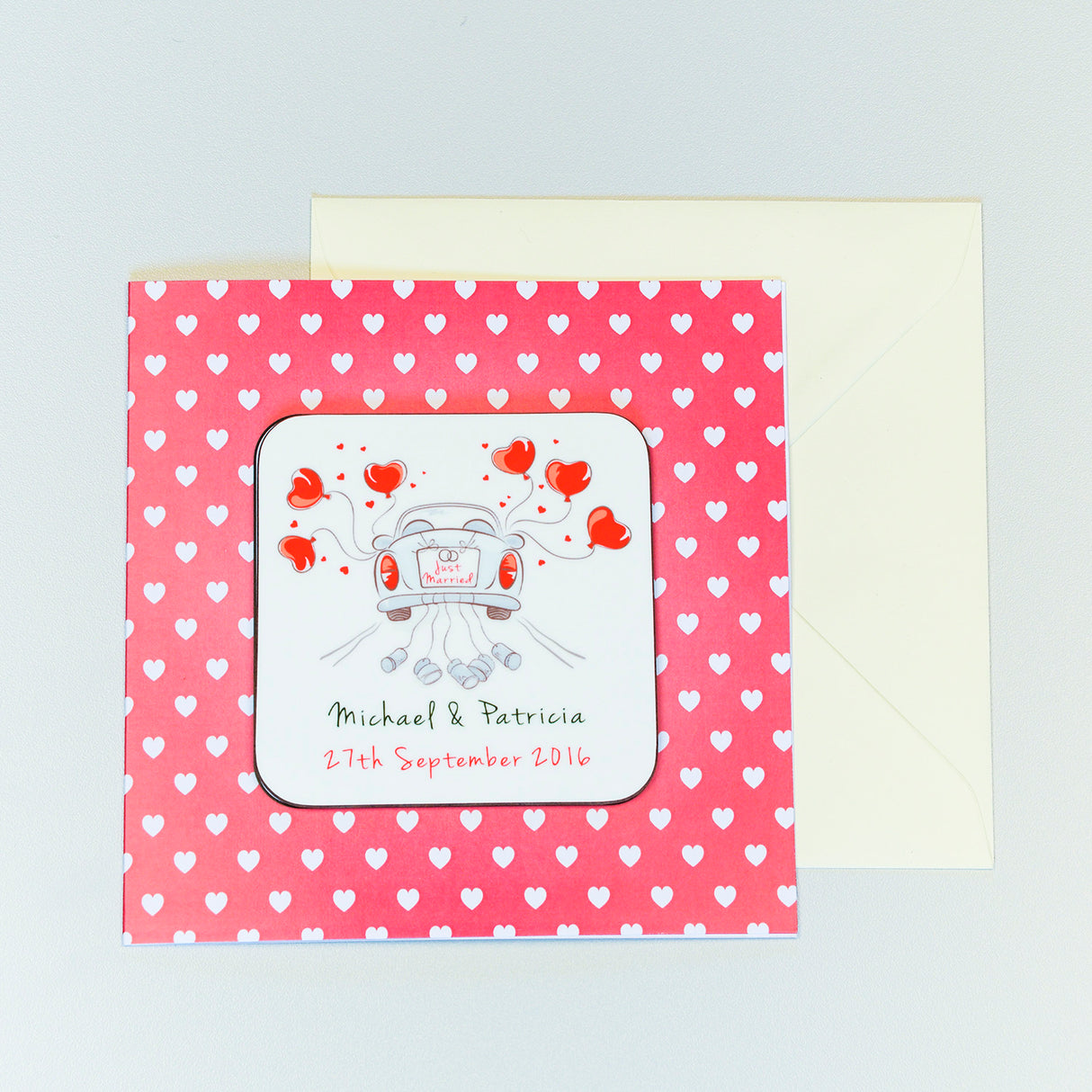 Personalised Just Married Coaster Card: 3 - Greeting Cards By Gift Moments