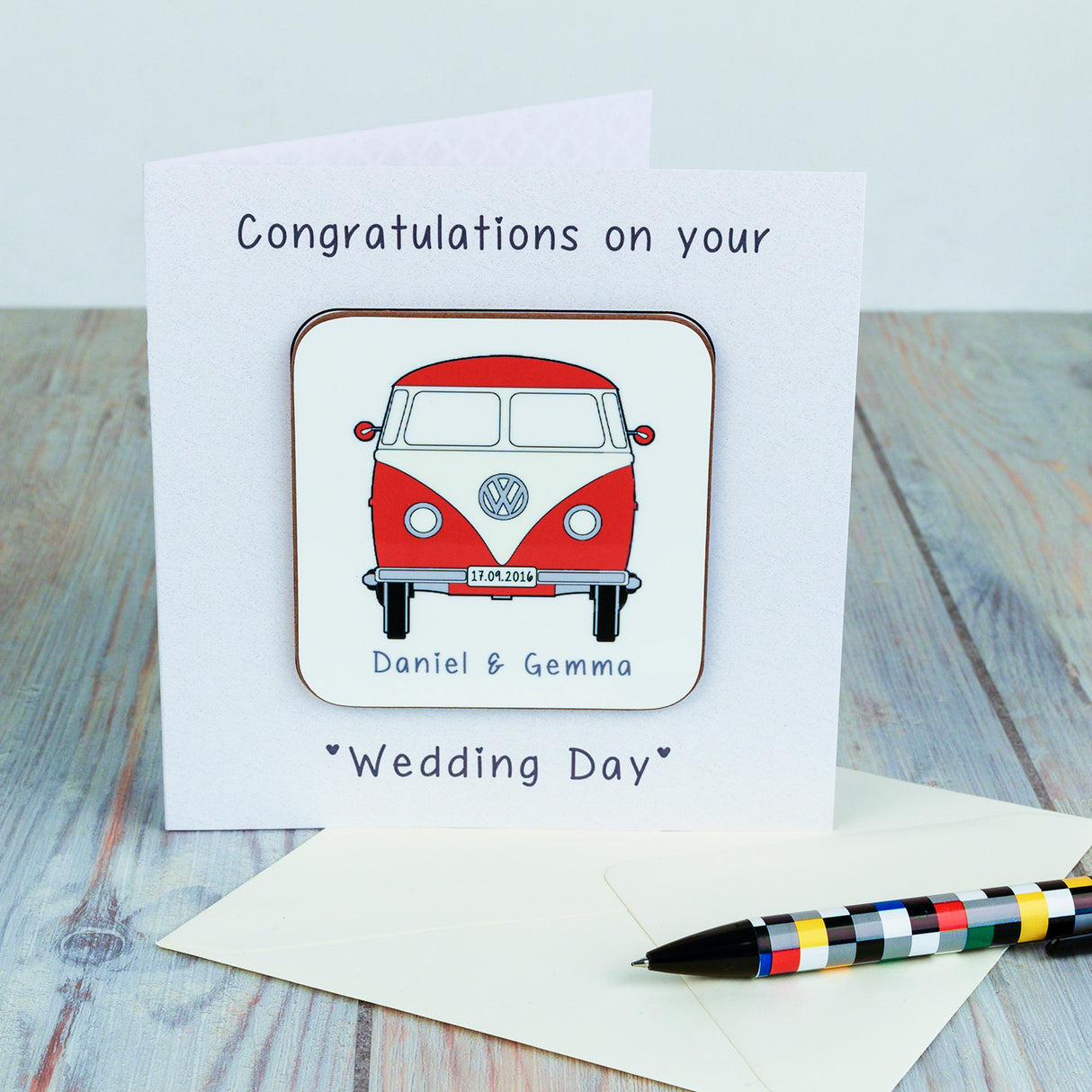 Personalised Wedding Day Campervan Coaster Card - Greeting Cards at Gift Moments