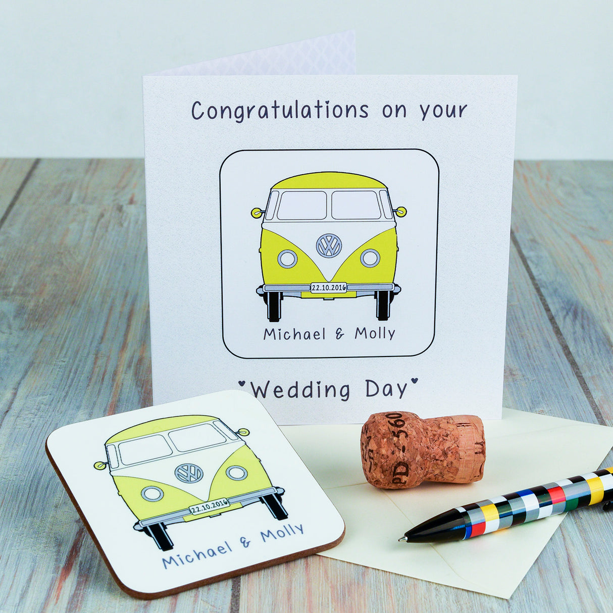 Personalised Wedding Day Campervan Coaster Card - Greeting Cards at Gift Moments