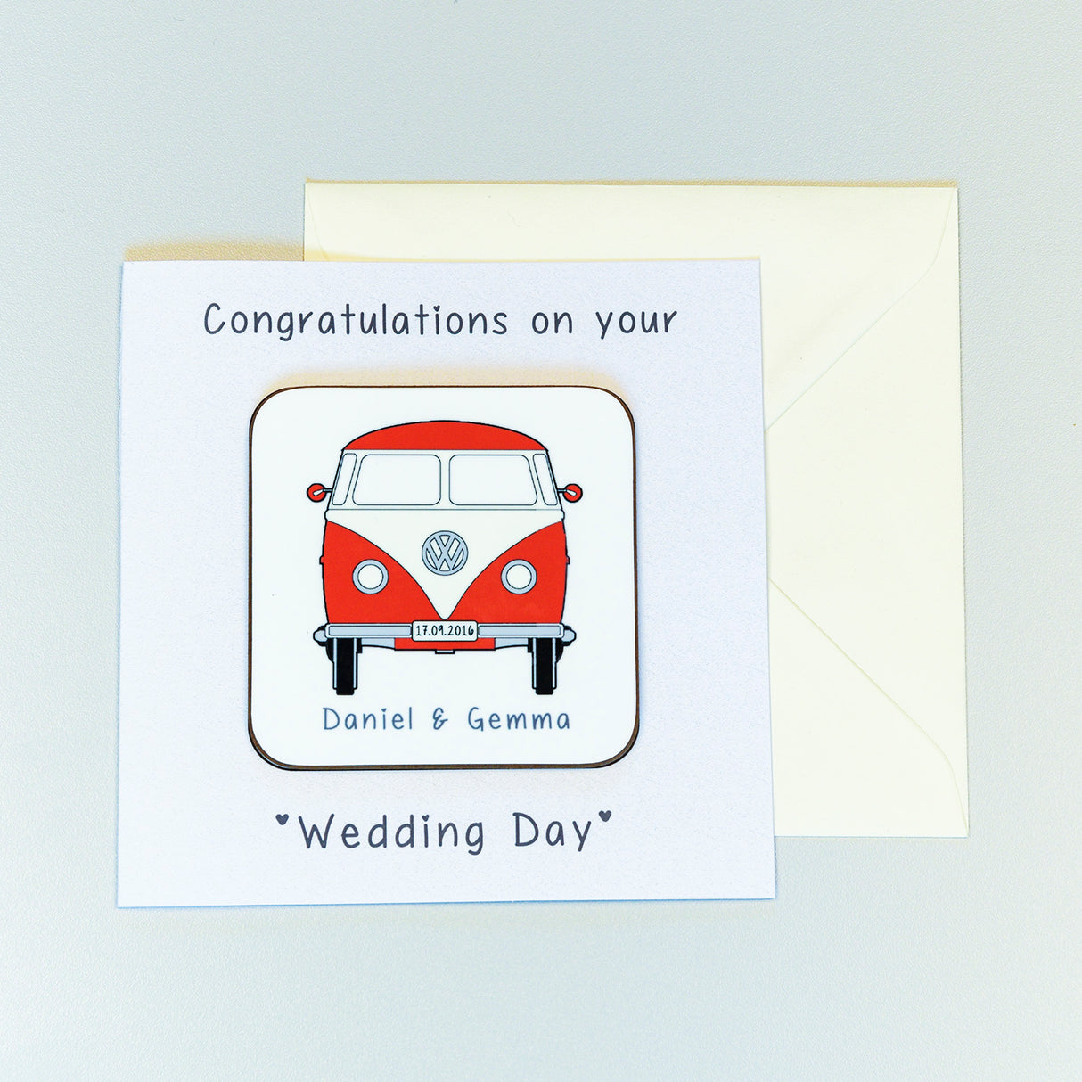 Personalised Wedding Day Campervan Coaster Card - Greeting Cards at Gift Moments