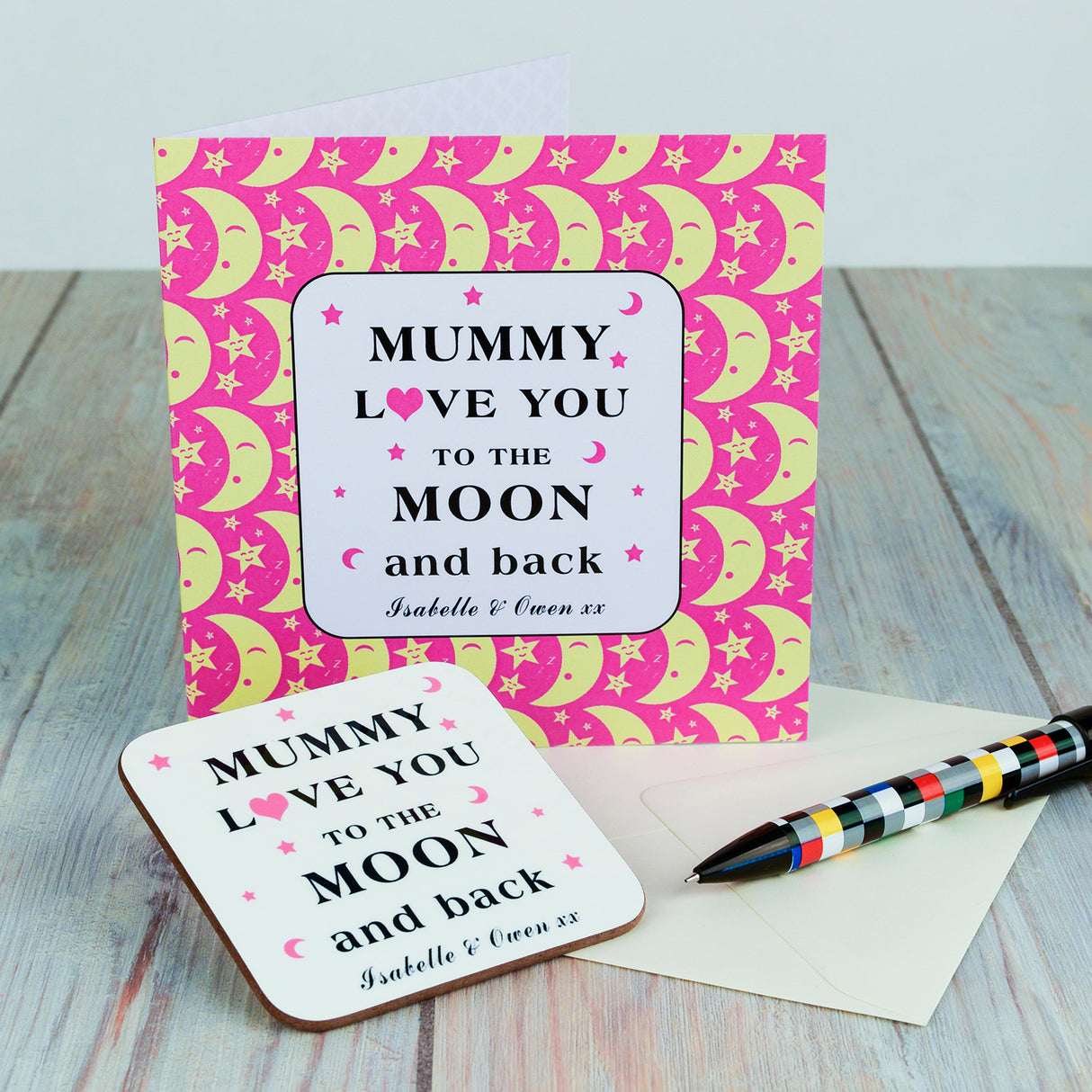 Personalised Moon & Back Coaster Card: 3 - Mummy - Greeting Cards By Gift Moments