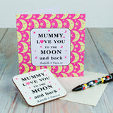 Personalised Moon & Back Coaster Card: 3 - Mummy - Greeting Cards By Gift Moments