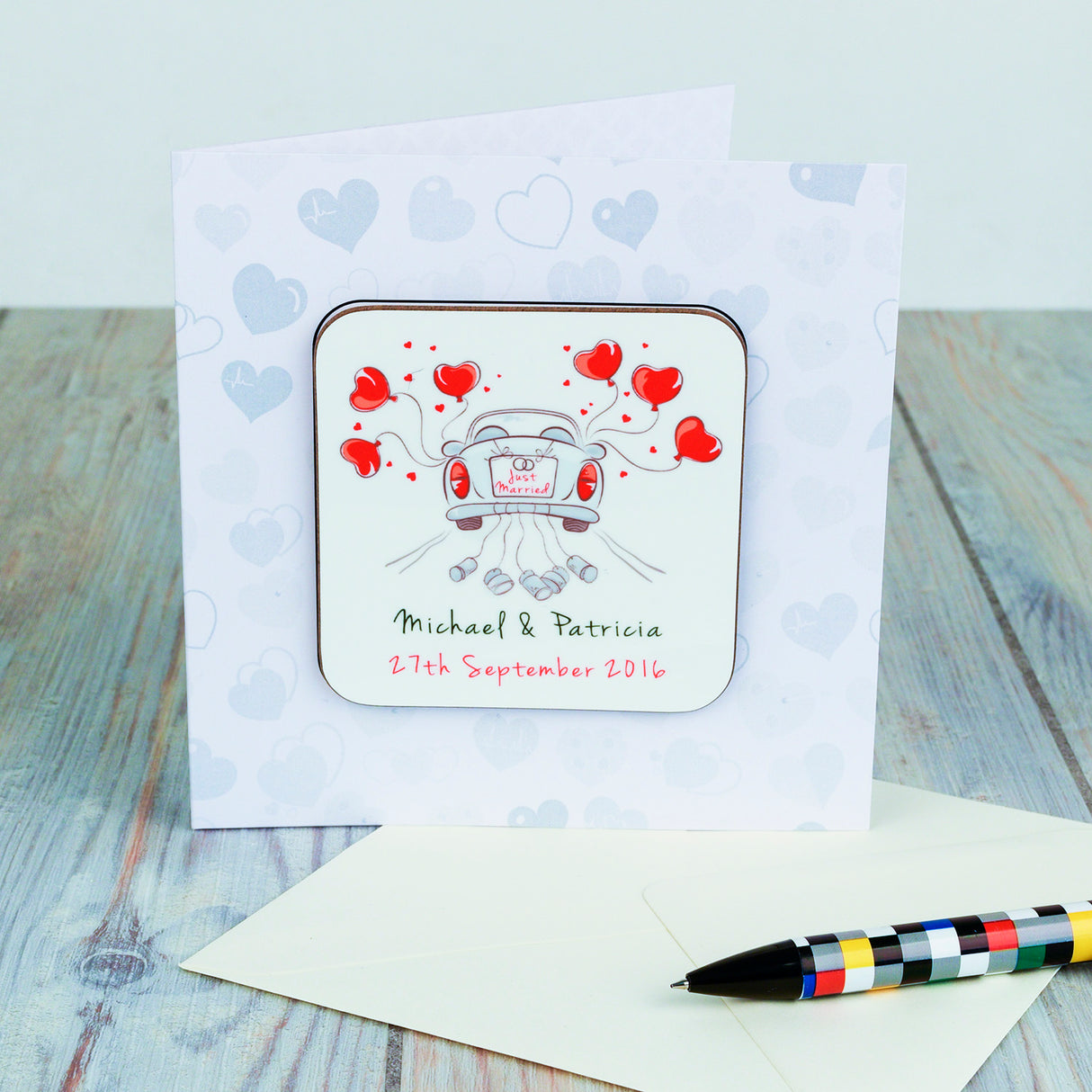 Personalised Just Married Coaster Card: 1 - Greeting Cards By Gift Moments