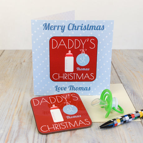 Personalised Daddy's 1st Christmas Coaster Card - Greeting Cards at Gift Moments