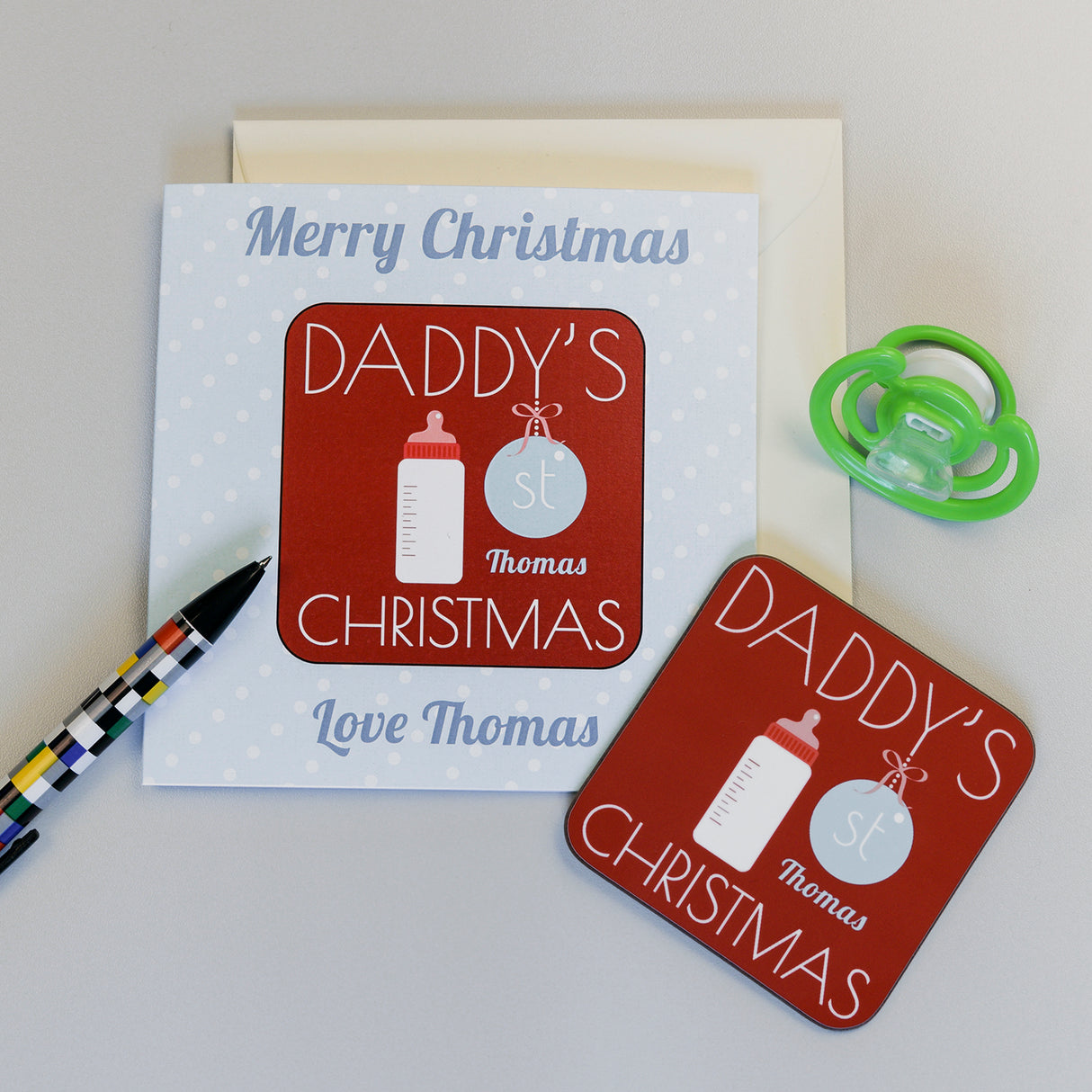 Personalised Daddy's 1st Christmas Coaster Card - Greeting Cards at Gift Moments