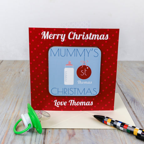 Personalised Mummy's 1st Christmas Coaster Card Default Title - Greeting Cards at Gift Moments