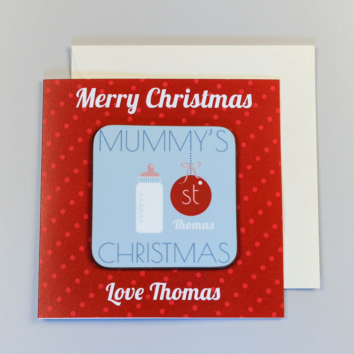 Personalised Mummy's 1st Christmas Coaster Card - Greeting Cards at Gift Moments