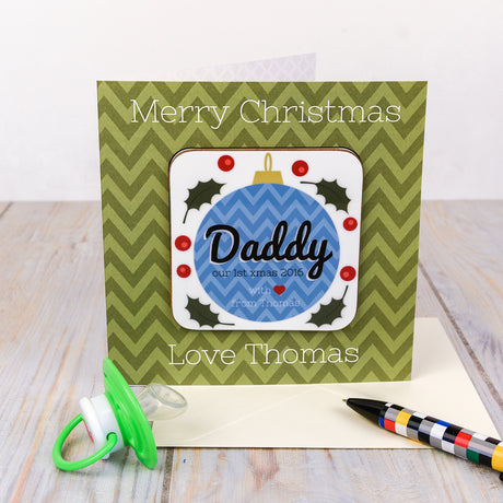 Personalised Daddy Our 1st Christmas Coaster Card Default Title - Greeting Cards at Gift Moments