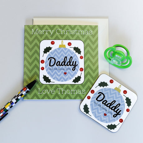 Personalised Daddy Our 1st Christmas Coaster Card - Greeting Cards at Gift Moments