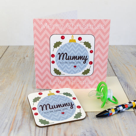 Personalised Mummy Our 1st Christmas Coaster Card - Greeting Cards at Gift Moments