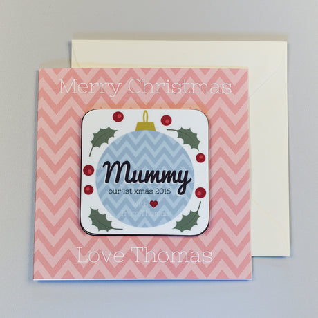 Personalised Mummy Our 1st Christmas Coaster Card - Greeting Cards at Gift Moments