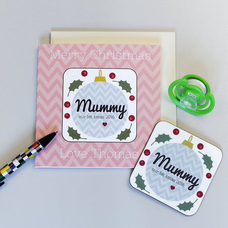 Personalised Mummy Our 1st Christmas Coaster Card - Greeting Cards at Gift Moments